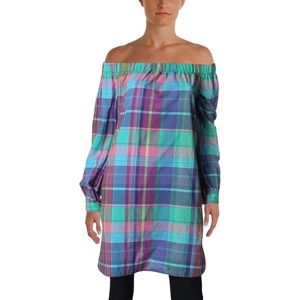 Polo Ralph Lauren Plaid Off the Shoulder Dress